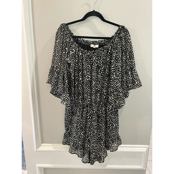 035 ee:some Preston Animal Print Romper Black Cream Off Shoulder Size L - Picture 2 of 6
